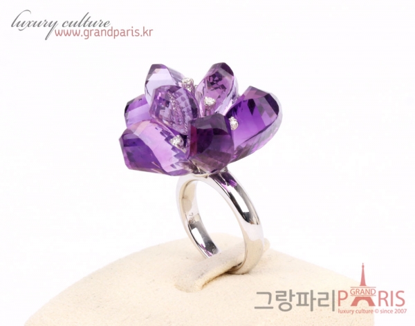 FineJewelry 화이트골드 자수정 빅 플라워 모티브 링