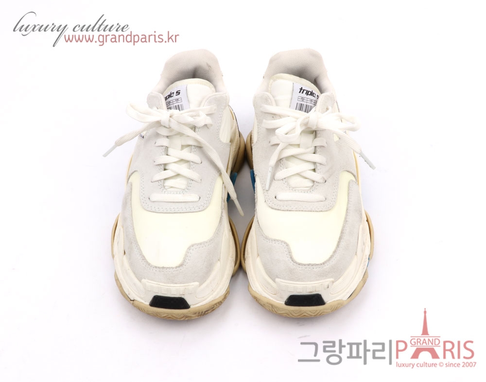 발렌시아가 화이트 바디 블루 러버솔 포인트 트리플S 스니커즈 36