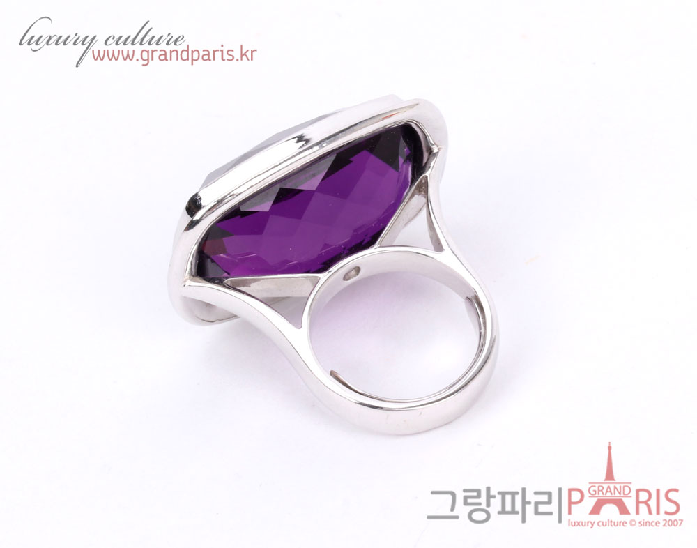 Fine Jewelry 천연 자수정 스퀘어 파베 라인 반지 Au750