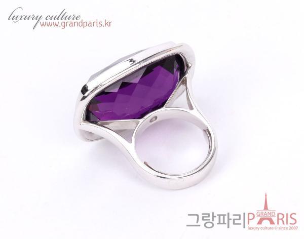 Fine Jewelry 천연 자수정 스퀘어 파베 라인 반지 Au750
