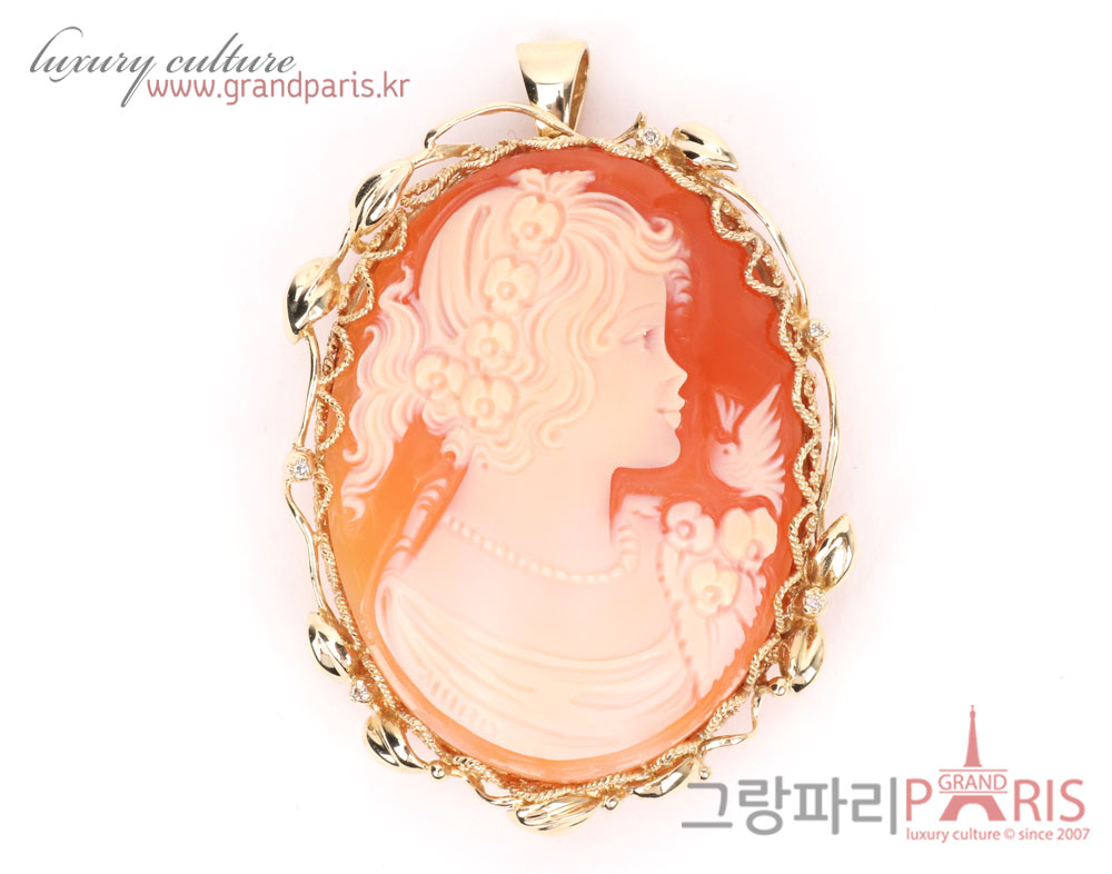Fine Jewelry 천연 쉘 핑크 카메오 팬던트 겸 브로치