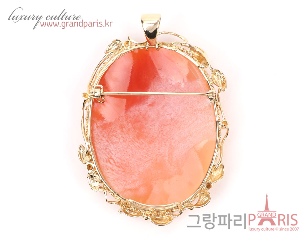 Fine Jewelry 천연 쉘 핑크 카메오 팬던트 겸 브로치