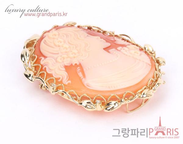 Fine Jewelry 천연 쉘 핑크 카메오 팬던트 겸 브로치