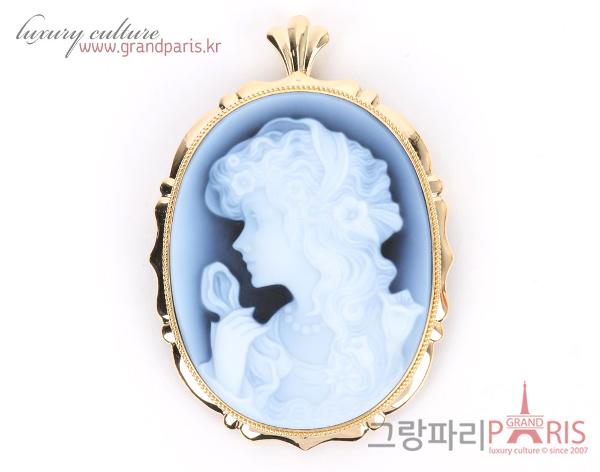 Fine Jewelry 천연 칼세도니 오닉스 블루 카메오 팬던트 겸 브로치