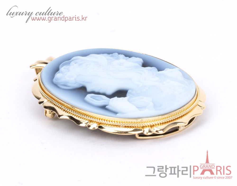 Fine Jewelry 천연 칼세도니 오닉스 블루 카메오 팬던트 겸 브로치