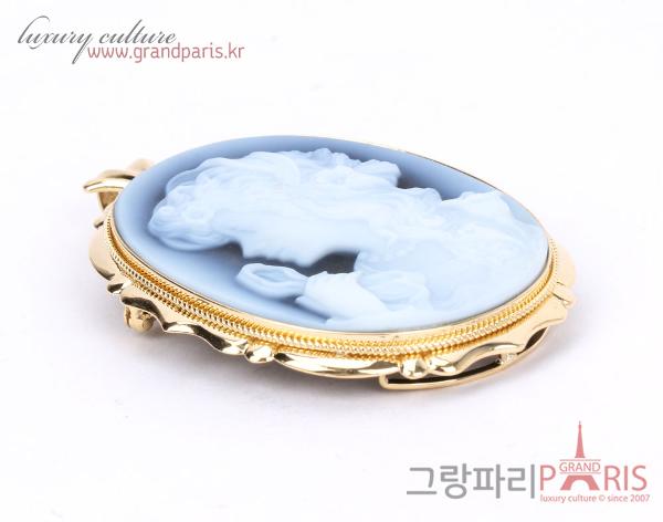 Fine Jewelry 천연 칼세도니 오닉스 블루 카메오 팬던트 겸 브로치