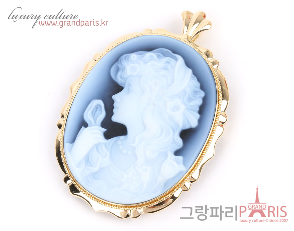 Fine Jewelry 천연 칼세도니 오닉스 블루 카메오 팬던트 겸 브로치