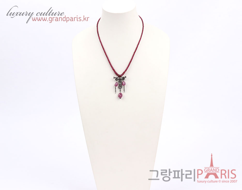 Fine Jewelry 천연 루비 팬던트 비드 네크리스 
