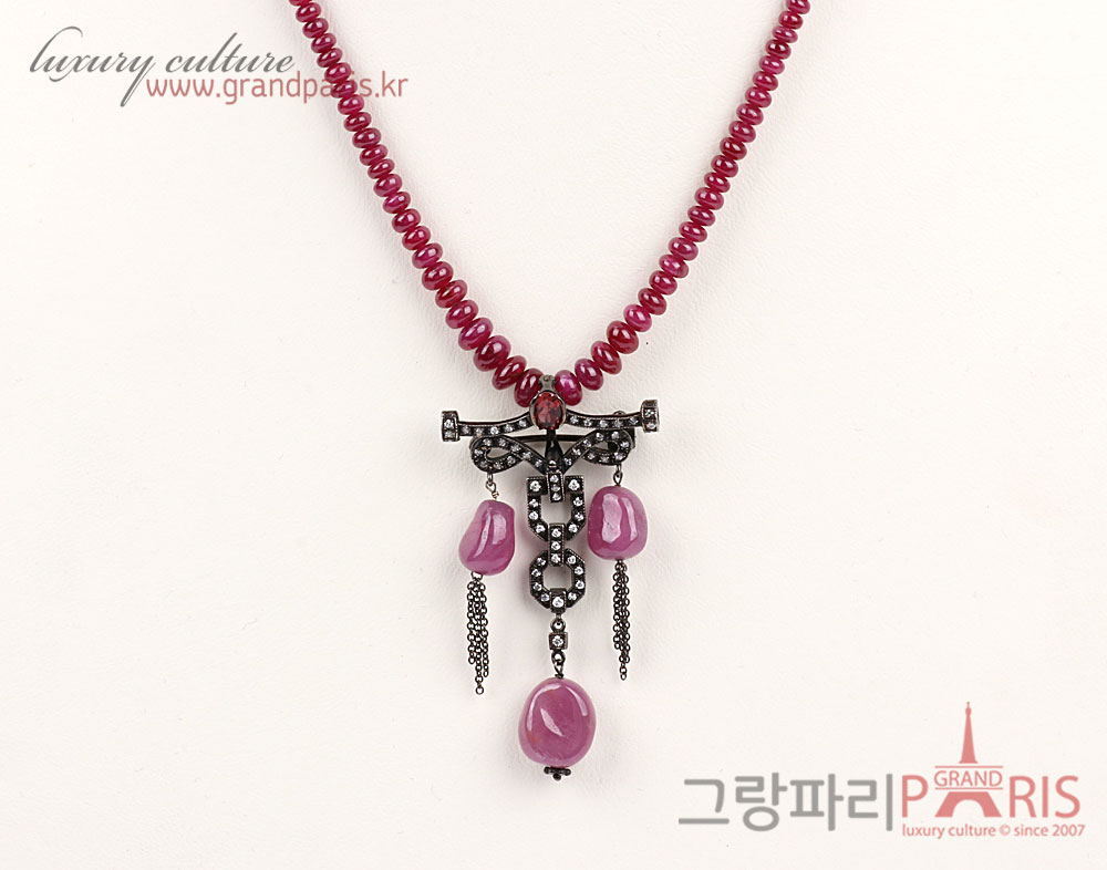 Fine Jewelry 천연 루비 팬던트 비드 네크리스 