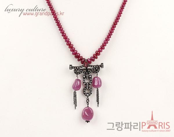 Fine Jewelry 천연 루비 팬던트 비드 네크리스 