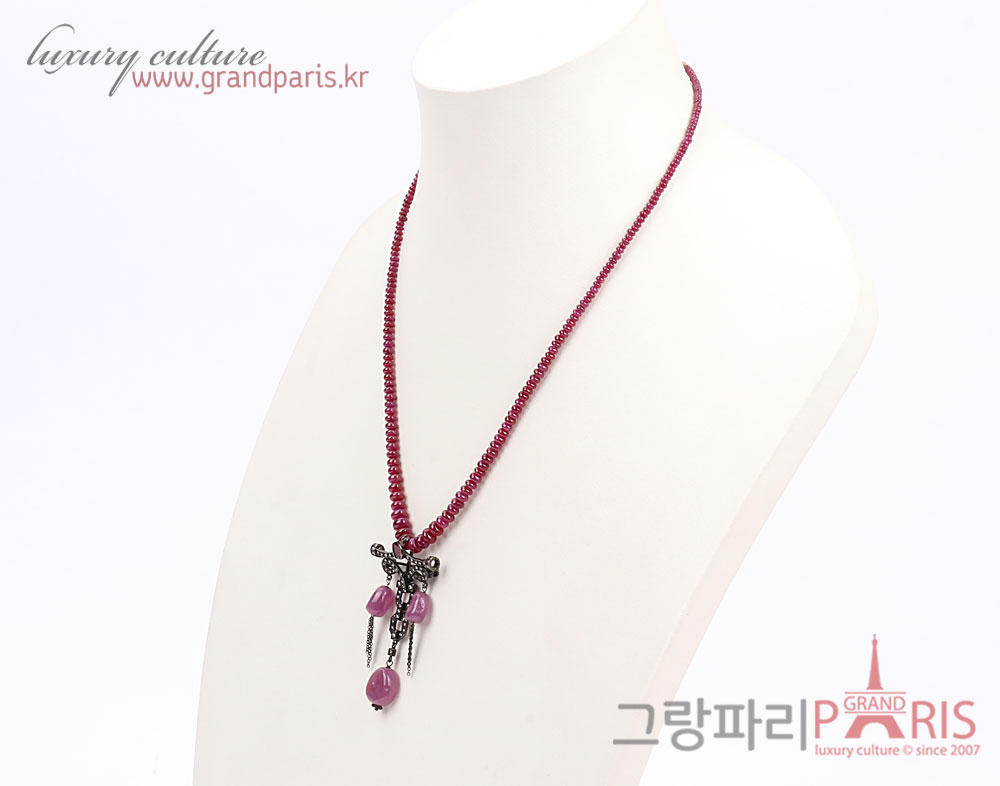 Fine Jewelry 천연 루비 팬던트 비드 네크리스 
