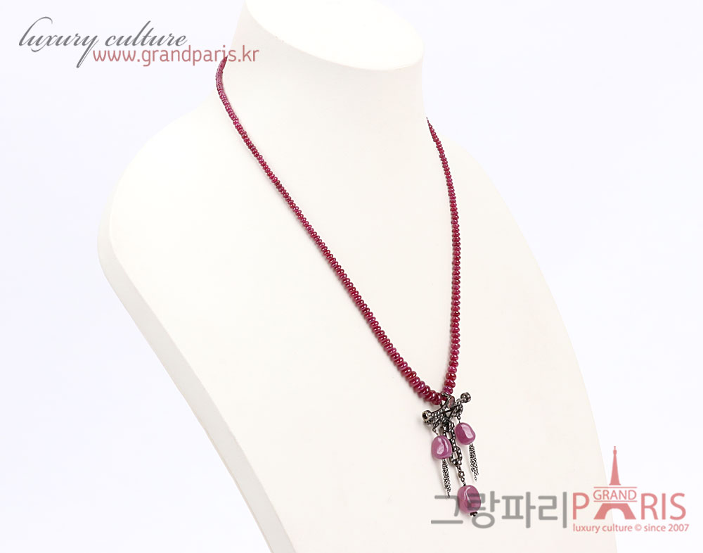 Fine Jewelry 천연 루비 팬던트 비드 네크리스 
