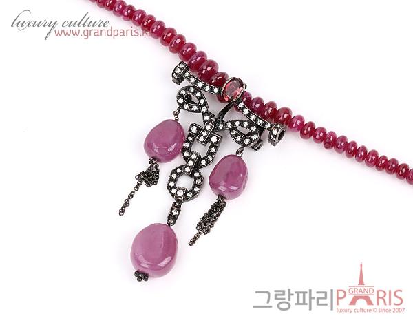 Fine Jewelry 천연 루비 팬던트 비드 네크리스 