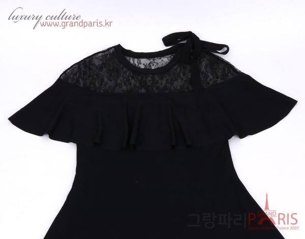 발렌티노 블랙 비스코스 레이스 시스루 프릴 숄더 원피스 S