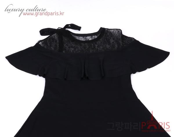 발렌티노 블랙 비스코스 레이스 시스루 프릴 숄더 원피스 S