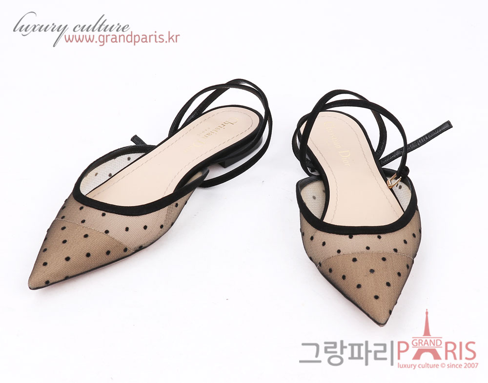 크리스찬디올 블랙 시스루 도트 A앵클 스트랩 앵클 스트랩 뮬 38