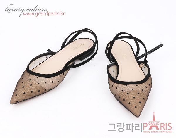 크리스찬디올 블랙 시스루 도트 A앵클 스트랩 앵클 스트랩 뮬 38