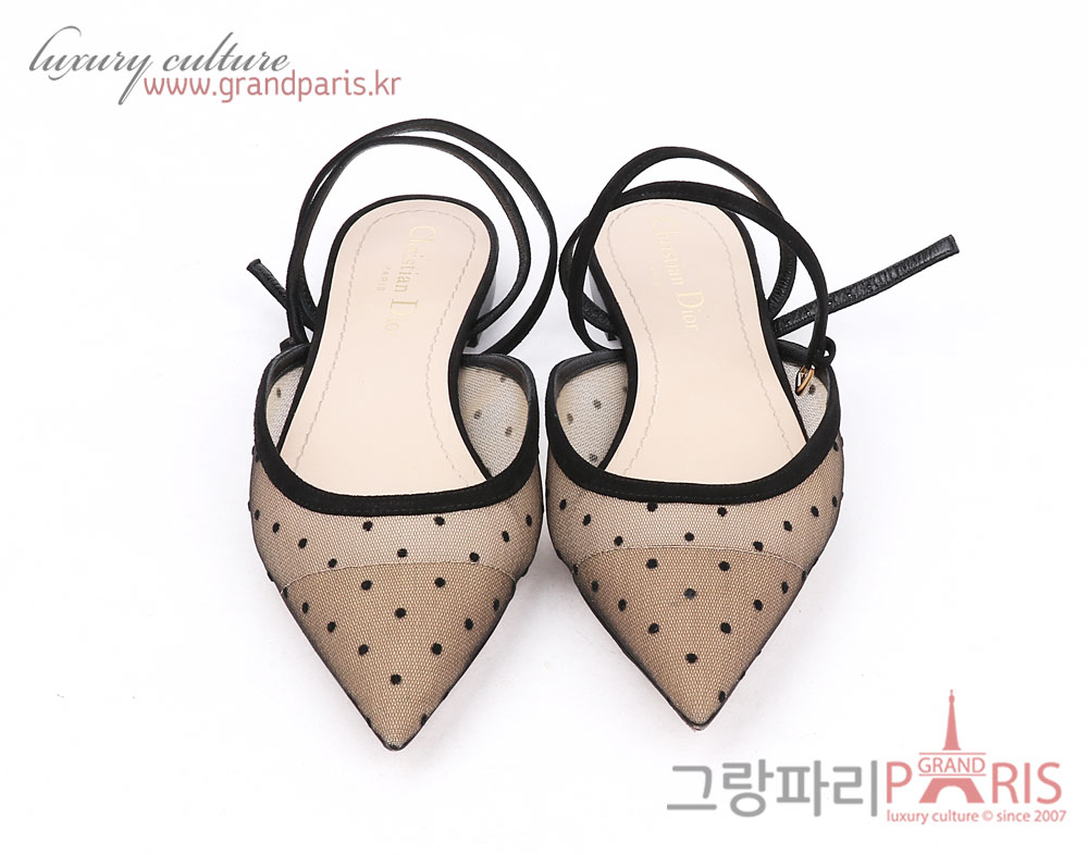 크리스찬디올 블랙 시스루 도트 A앵클 스트랩 앵클 스트랩 뮬 38