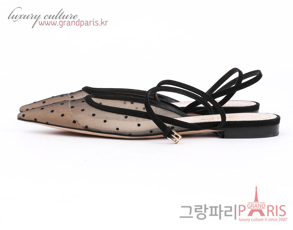 크리스찬디올 블랙 시스루 도트 A앵클 스트랩 앵클 스트랩 뮬 38