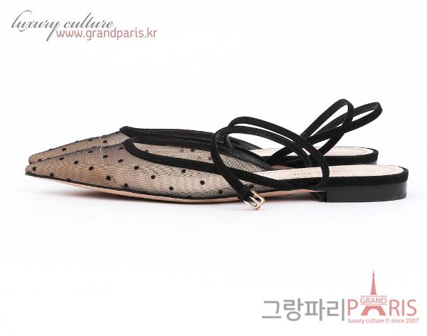 크리스찬디올 블랙 시스루 도트 A앵클 스트랩 앵클 스트랩 뮬 38