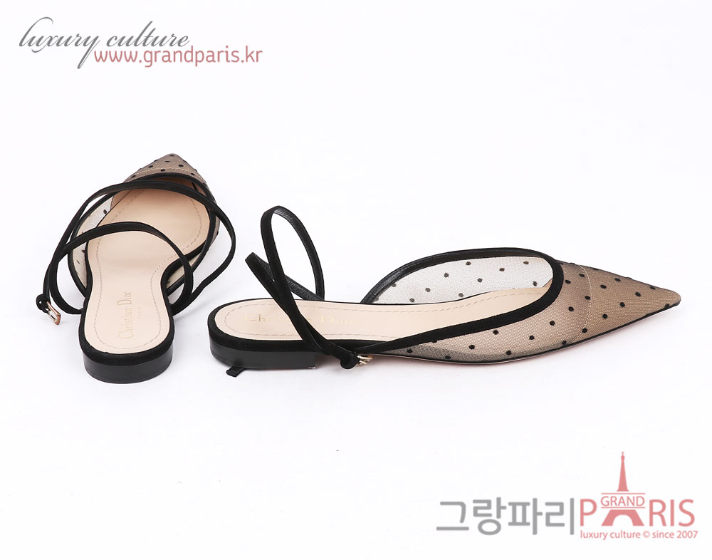 크리스찬디올 블랙 시스루 도트 A앵클 스트랩 앵클 스트랩 뮬 38