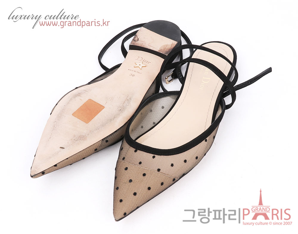 크리스찬디올 블랙 시스루 도트 A앵클 스트랩 앵클 스트랩 뮬 38