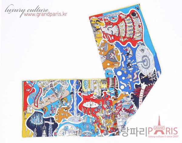 에르메스 블루 루즈 잔느 Exposition Universelle 만국박람회 실크 까레 스카프	