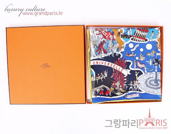 에르메스 블루 루즈 잔느 Exposition Universelle 만국박람회 실크 까레 스카프	