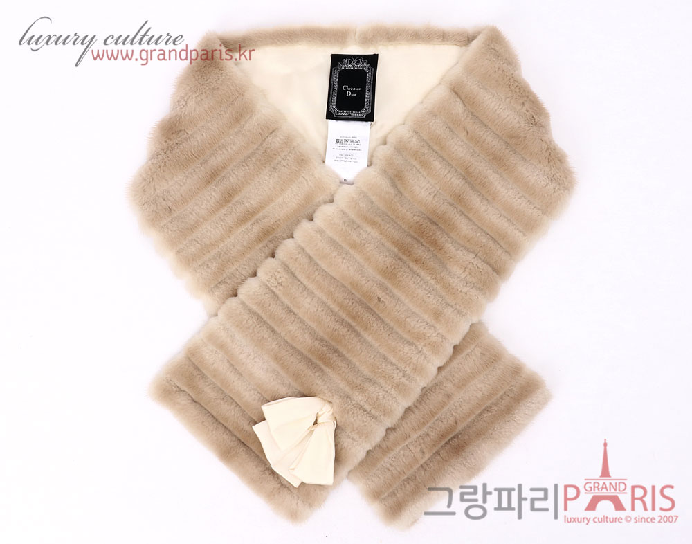 크리스찬 디올 베이지 브라운 밍크 머플러 