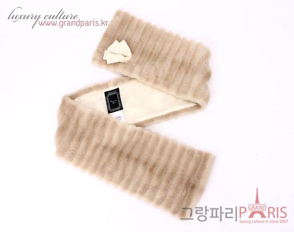 크리스찬 디올 베이지 브라운 밍크 머플러 