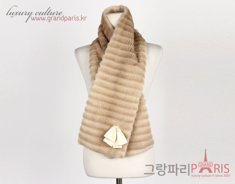 크리스찬 디올 베이지 브라운 밍크 머플러 