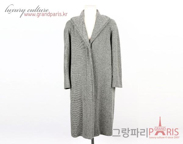 에르메스 카키 그린 울 사선 짜임 셀리에 버튼 롱 코트 38	