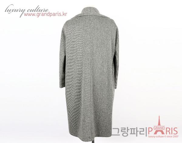 에르메스 카키 그린 울 사선 짜임 셀리에 버튼 롱 코트 38	