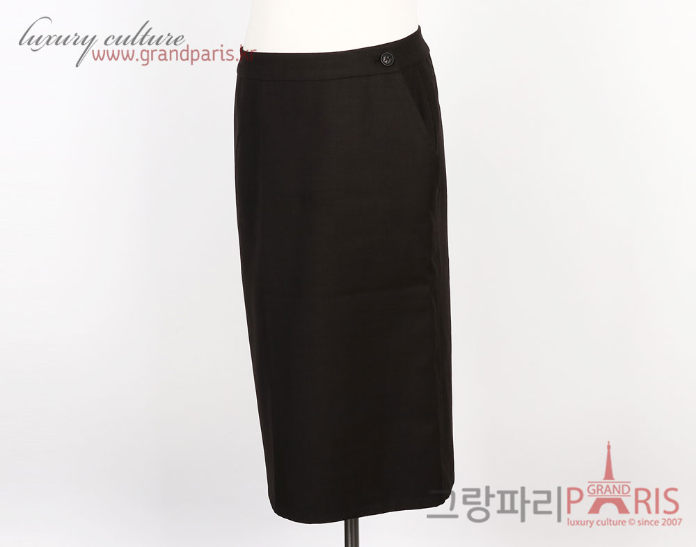 에르메스 그레이쉬 브라운 버진울 혼방 미들 스커트 38