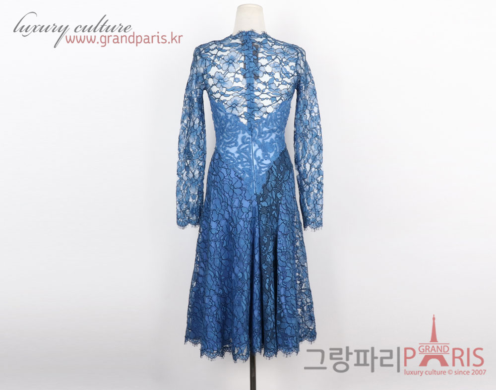 에르마노 설비노 블루 자수 레이스 레이어드 원피스 38