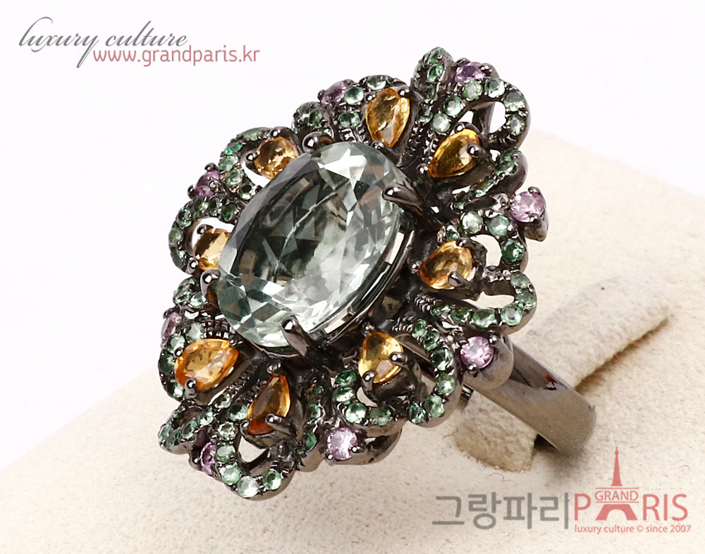 FineJewelry 천연 그린 수정 플라워 링 2