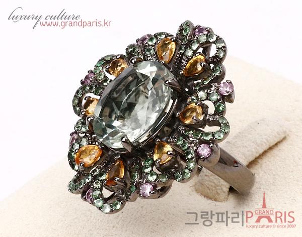 FineJewelry 천연 그린 수정 플라워 링 2