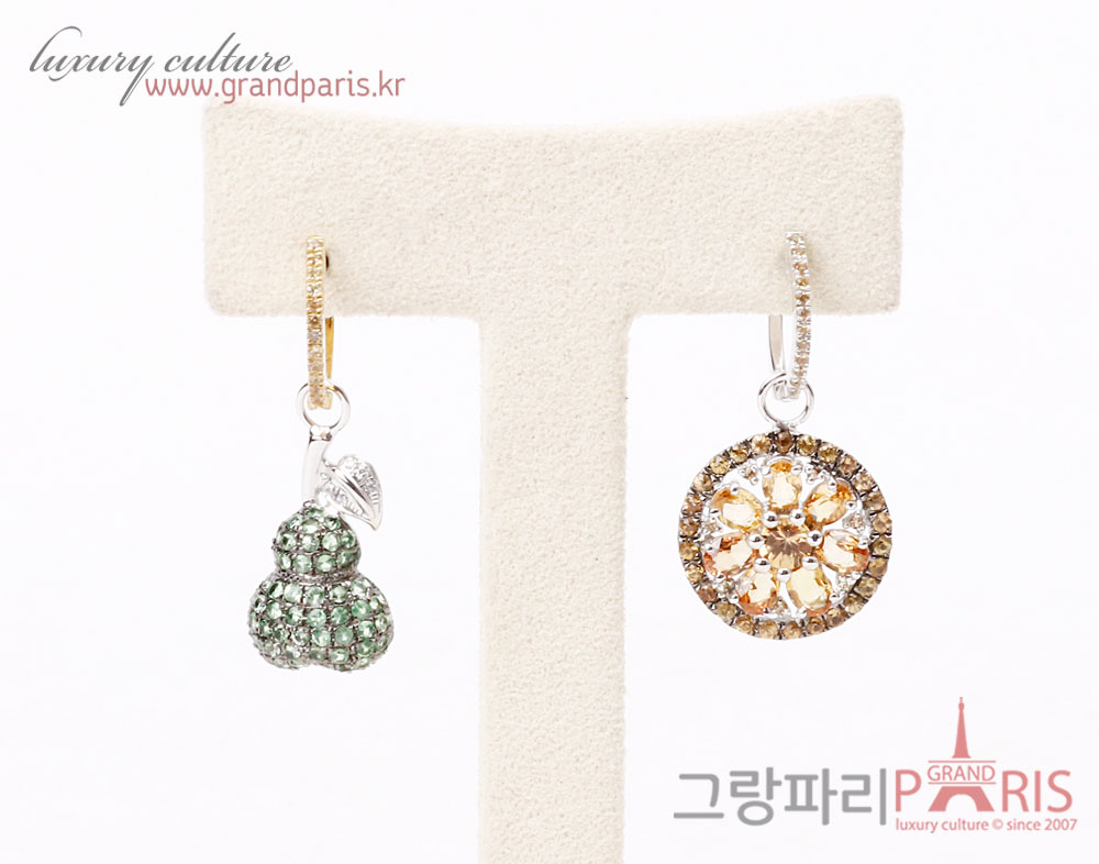 FineJewelry 천연 커런덤 오렌지 사파이어 콤비 이어링