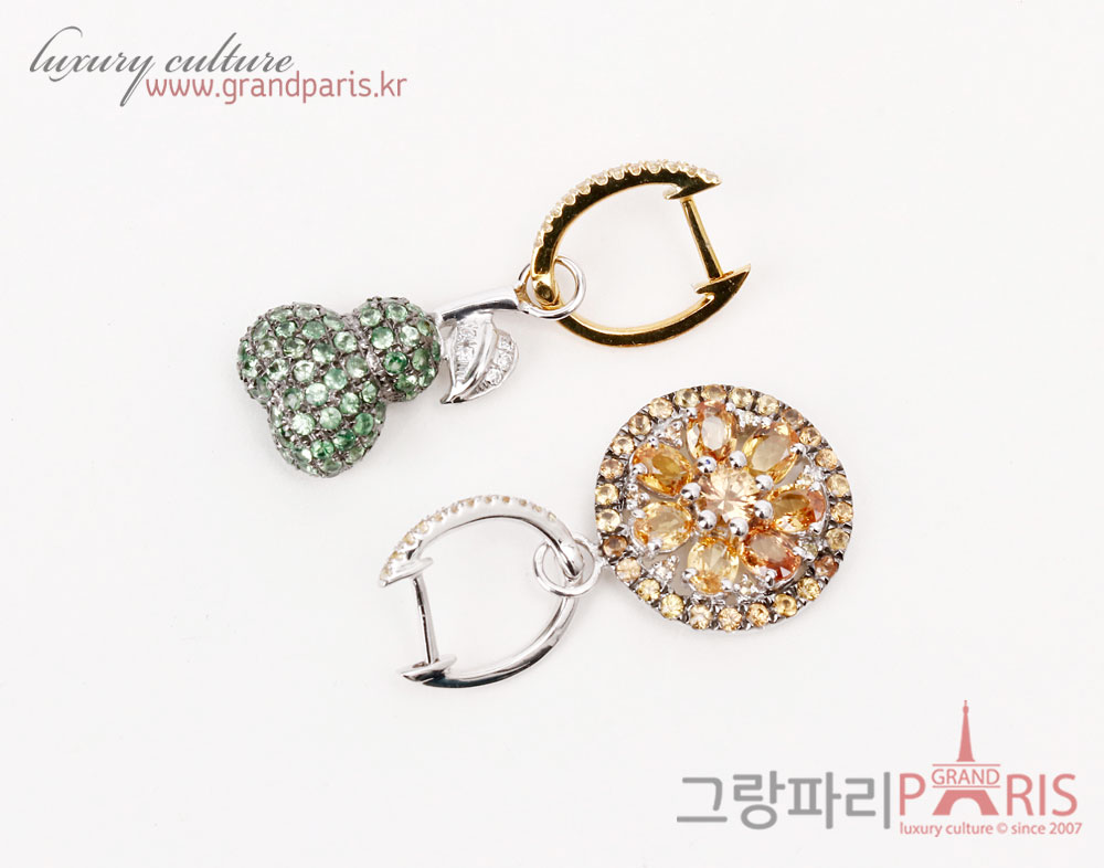 FineJewelry 천연 커런덤 오렌지 사파이어 콤비 이어링