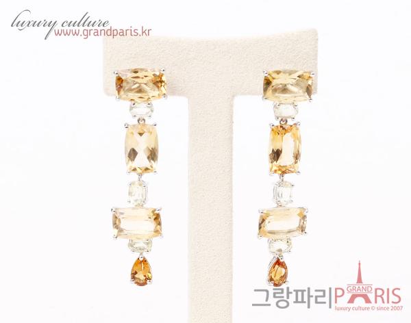 FineJewelry 천연 시트린 수정 스퀘어 드롭 이어링