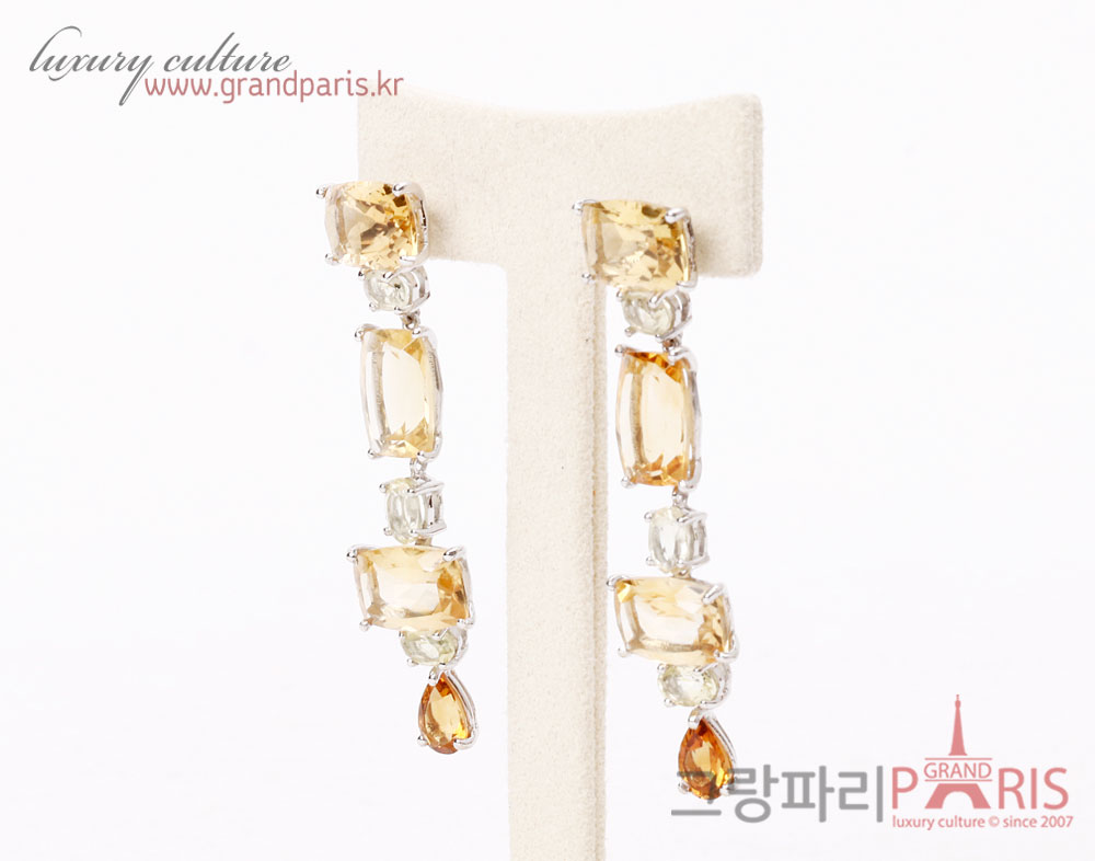 FineJewelry 천연 시트린 수정 스퀘어 드롭 이어링