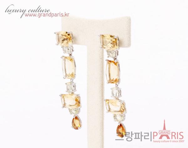 FineJewelry 천연 시트린 수정 스퀘어 드롭 이어링