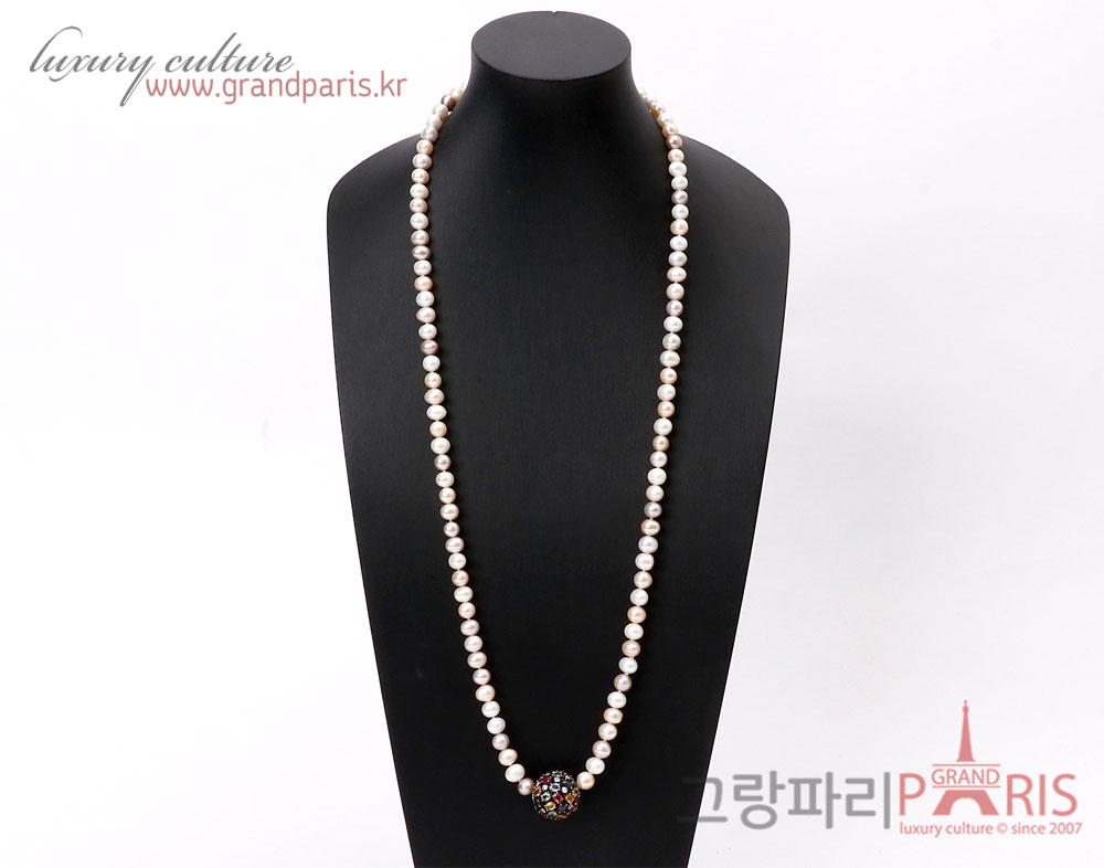 FineJewelry 천연 커런덤 팬시 사파이어 볼 네크리스
