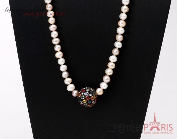 FineJewelry 천연 커런덤 팬시 사파이어 볼 네크리스