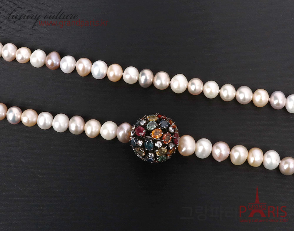 FineJewelry 천연 커런덤 팬시 사파이어 볼 네크리스
