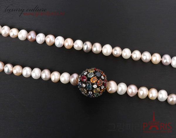 FineJewelry 천연 커런덤 팬시 사파이어 볼 네크리스