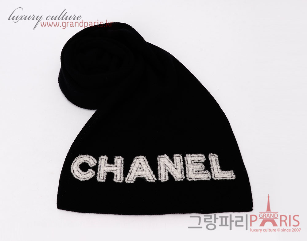 샤넬 레터링 캐시미어 머플러 블랙