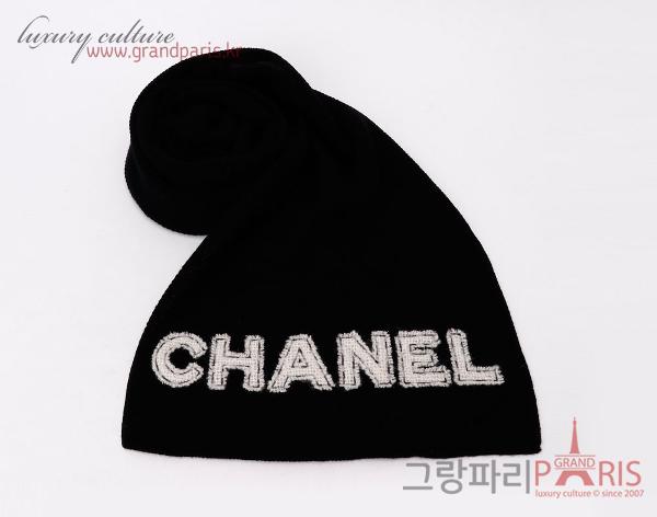 샤넬 레터링 캐시미어 머플러 블랙