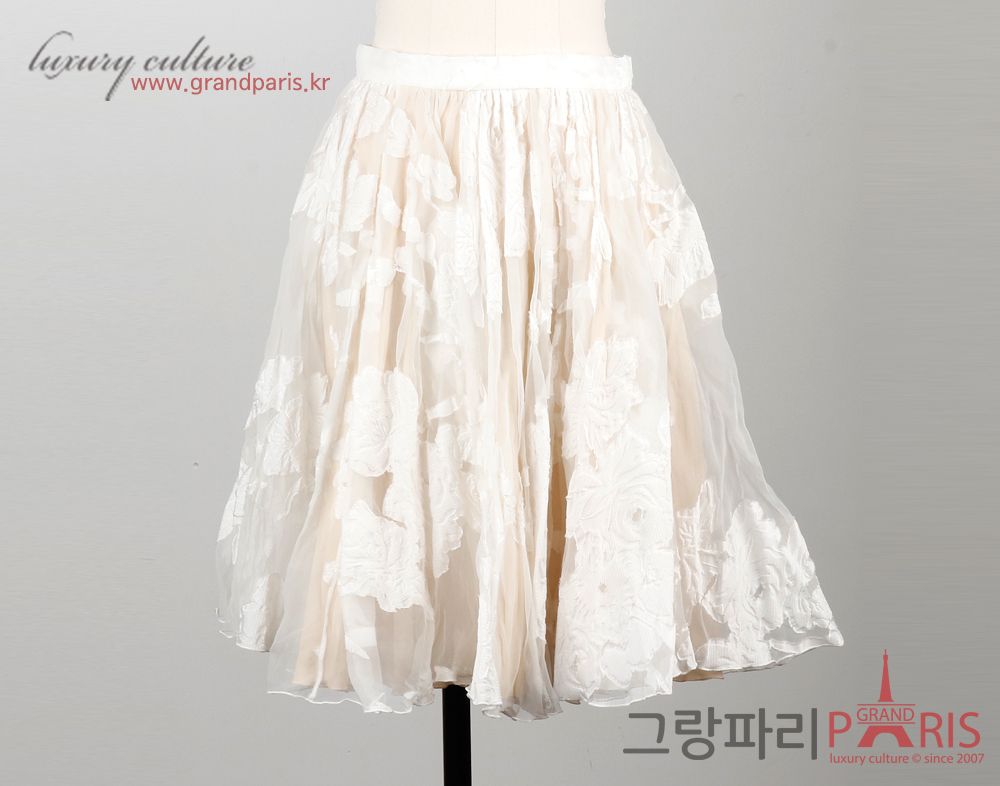 끌로에 화이트 베이지 쉬폰 플라워 레이스 스커트 34