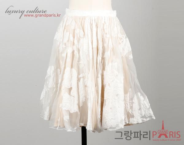 끌로에 화이트 베이지 쉬폰 플라워 레이스 스커트 34